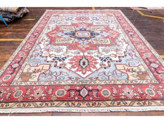 A Beautiful Indo-heriz Pattern Hand Knotted Wool Room Size Carpet, 8' X 10', New