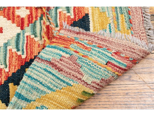 Vibrant Hand Woven Wool Kilim Scatter Mat, 2'-2