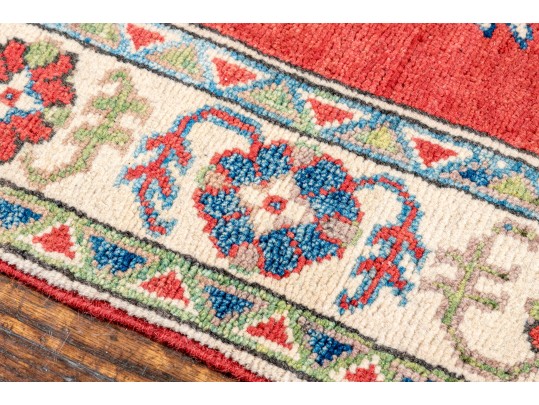 Hand-Knotted Wool Pakistan Kazak Accent Carpet 3'-4