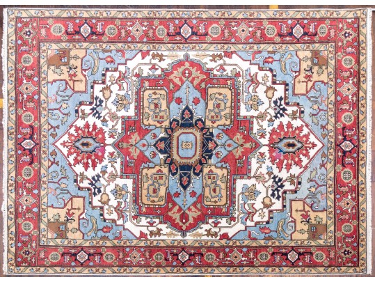 A Beautiful Indo-heriz Pattern Hand Knotted Wool Room Size Carpet, 8' X 10', New