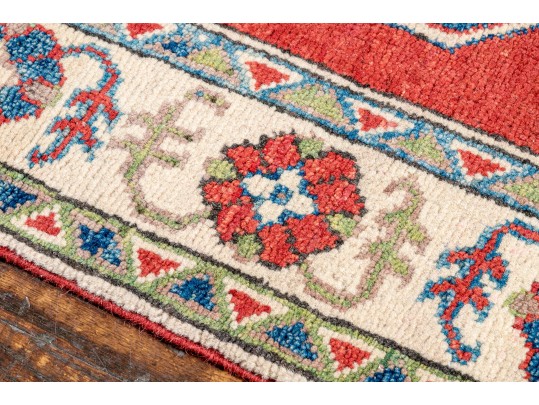 Hand-Knotted Wool Pakistan Kazak Accent Carpet 3'-4