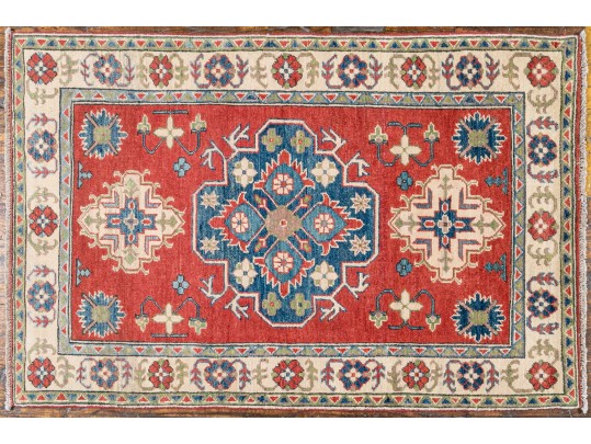 Hand-Knotted Wool Pakistan Kazak Accent Carpet 3'-4