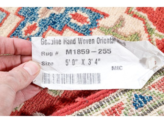 Hand-Knotted Wool Pakistan Kazak Accent Carpet 3'-4