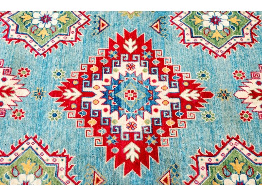 Hand Knotted Wool Pakistan Kazak Room Size Carpet, 6'-6