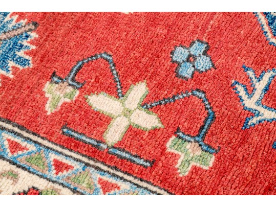 Hand-Knotted Wool Pakistan Kazak Accent Carpet 3'-4