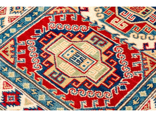 Hand Knotted Wool Pakistan Kazak Room Accent Carpet, 2'-7