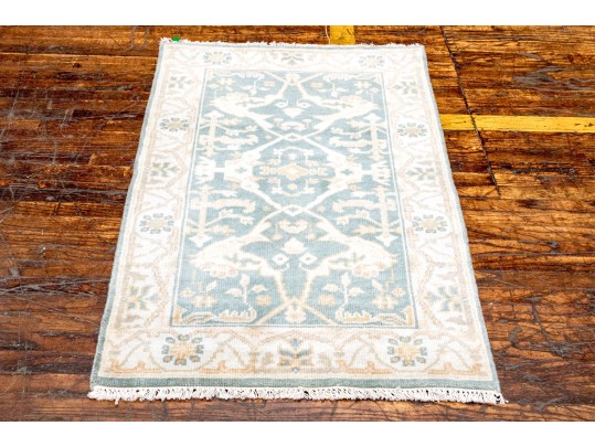 Hand-Knotted Wool Indo-Oushak Scatter Carpet (2'-10