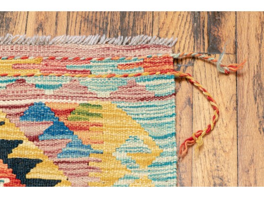 Vibrant Hand Woven Wool Kilim Scatter Mat, 2'-2
