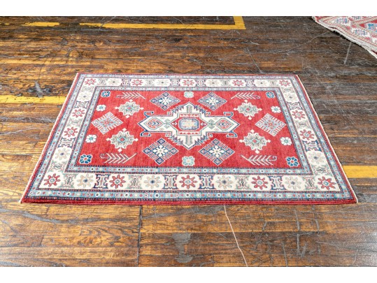 Hand Knotted Wool Pakistan Kazak Accent Carpet, 6' X 4'-2