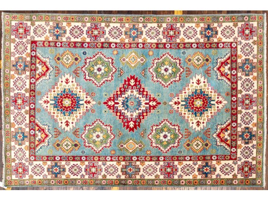 Hand Knotted Wool Pakistan Kazak Room Size Carpet, 6'-6