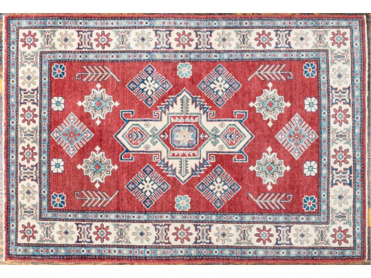 Hand Knotted Wool Pakistan Kazak Accent Carpet, 6' X 4'-2
