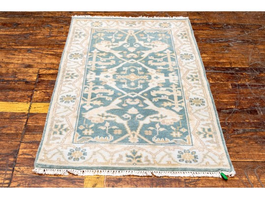 Hand-Knotted Wool Indo-Oushak Scatter Carpet (2'-10