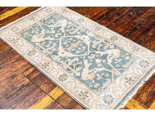 Hand-Knotted Wool Indo-Oushak Scatter Carpet (2'-10