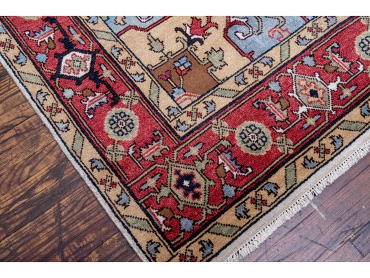 A Beautiful Indo-heriz Pattern Hand Knotted Wool Room Size Carpet, 8' X 10', New