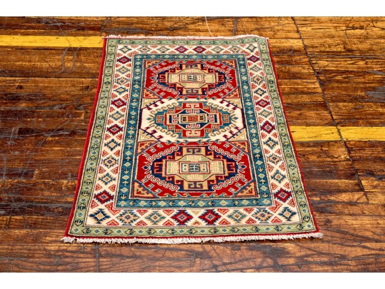Hand Knotted Wool Pakistan Kazak Room Accent Carpet, 2'-7