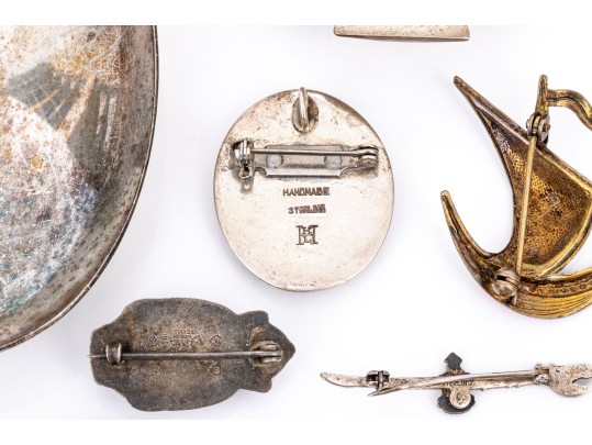 Collection Of Eclectic Sterling Coin, Silver Plate And Gold Filled Necklaces And Brooches