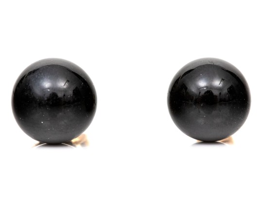 14k Yellow Gold Classic 8.25 Mm Black Onyx Ball Stud Earrings