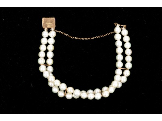 Lovely Double Strand Cultured 5.75 Mm Pearl Bracelet With An Amethyst Clasp