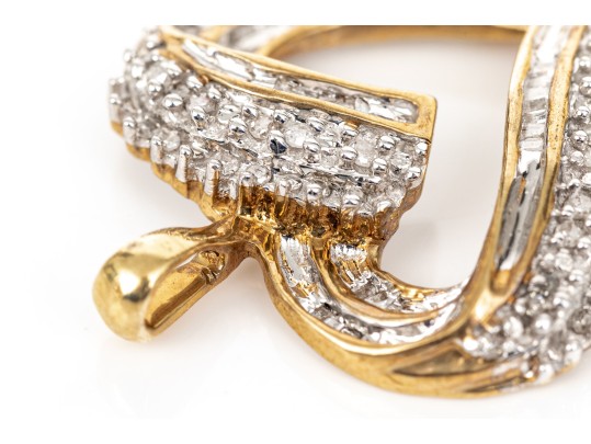 10k Yellow Gold Baguette And Round Diamond Set Open Heart Pendant, App. 0.24 TCW