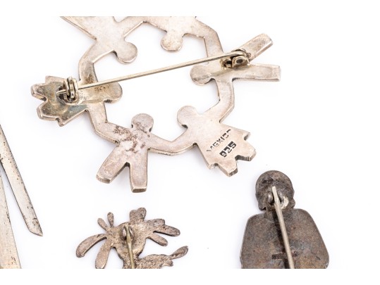 Collection Of Eclectic Sterling Coin, Silver Plate And Gold Filled Necklaces And Brooches
