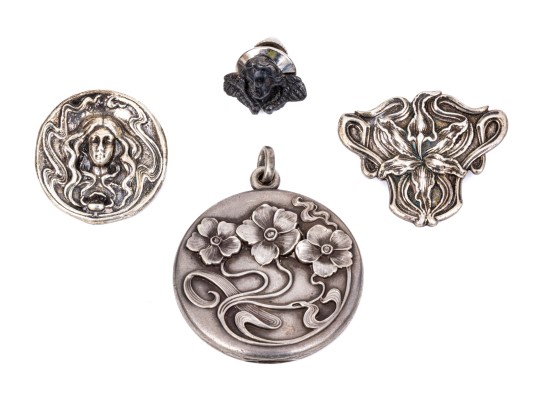 Collection Of Sterling Silver Art Nouveau Motif Jewelry Pieces