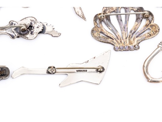 Collection Of Eclectic Sterling Coin, Silver Plate And Gold Filled Necklaces And Brooches