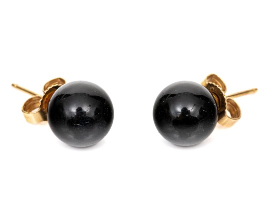 14k Yellow Gold Classic 8.25 Mm Black Onyx Ball Stud Earrings