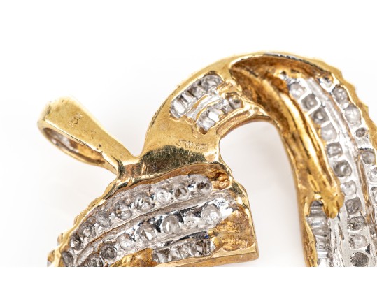10k Yellow Gold Baguette And Round Diamond Set Open Heart Pendant, App. 0.24 TCW