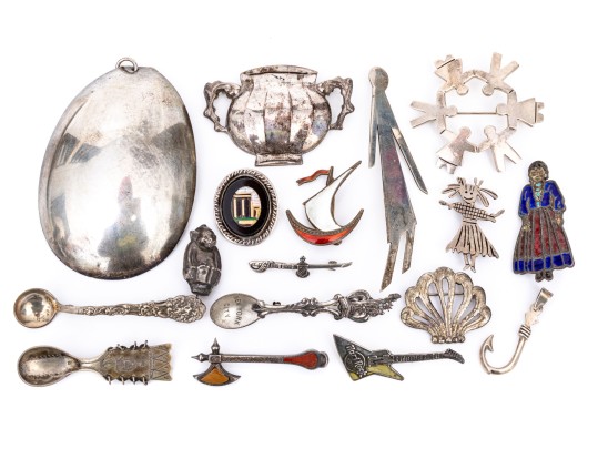 Collection Of Eclectic Sterling Coin, Silver Plate And Gold Filled Necklaces And Brooches