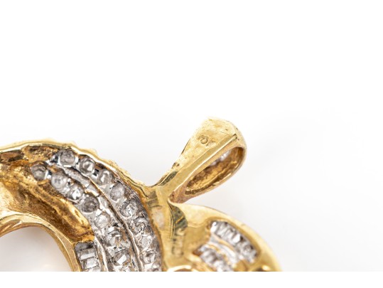 10k Yellow Gold Baguette And Round Diamond Set Open Heart Pendant, App. 0.24 TCW