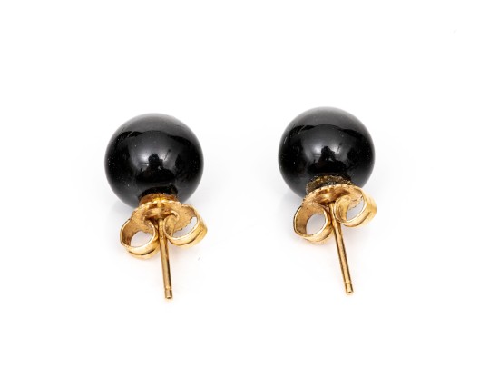 14k Yellow Gold Classic 8.25 Mm Black Onyx Ball Stud Earrings