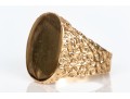 14k Yellow Gold Vintage Wide Hammered Motif Signet Ring, Size 10.25