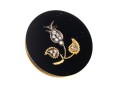 14k Yellow Gold Handsome Black Onyx Mourners Brooch, With Rose Cut Diamond Foliate Center