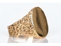 14k Yellow Gold Vintage Wide Hammered Motif Signet Ring, Size 10.25