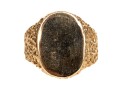14k Yellow Gold Vintage Wide Hammered Motif Signet Ring, Size 10.25