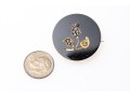 14k Yellow Gold Handsome Black Onyx Mourners Brooch, With Rose Cut Diamond Foliate Center