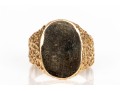 14k Yellow Gold Vintage Wide Hammered Motif Signet Ring, Size 10.25