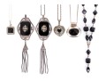 Collection Of Sterling Silver And Onyx Motif Jewelry Pieces