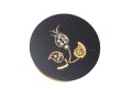 14k Yellow Gold Handsome Black Onyx Mourners Brooch, With Rose Cut Diamond Foliate Center