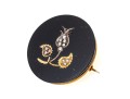 14k Yellow Gold Handsome Black Onyx Mourners Brooch, With Rose Cut Diamond Foliate Center