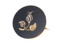 14k Yellow Gold Handsome Black Onyx Mourners Brooch, With Rose Cut Diamond Foliate Center