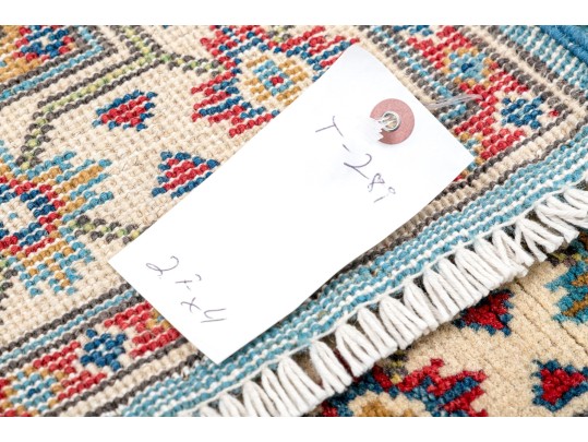 Hand-knotted Wool Kazak Carpet, 4' X 2'-7