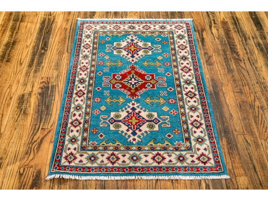 Hand-knotted Wool Kazak Carpet, 4' X 2'-7