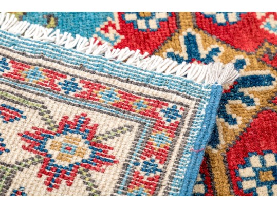 Hand-knotted Wool Kazak Carpet, 4' X 2'-7