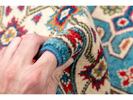 Hand-knotted Wool Kazak Carpet, 4' X 2'-7