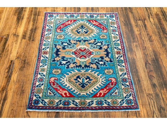 Hand Knotted Wool Pakistan Kazak, 4’ X 2'-10