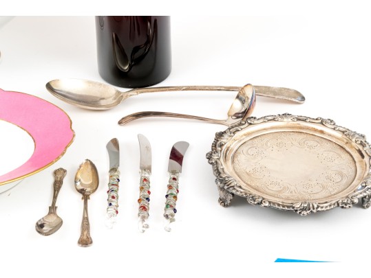 Assembled Collection Of Silver Plate, Ruby Glass And Ceramic Serving Wares