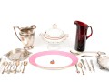 Assembled Collection Of Silver Plate, Ruby Glass And Ceramic Serving Wares