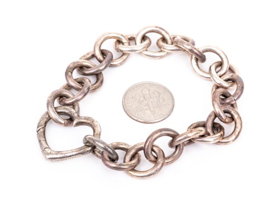 Tiffany & Co. Sterling Silver Heart Form Clasped Chunky Link Bracelet 