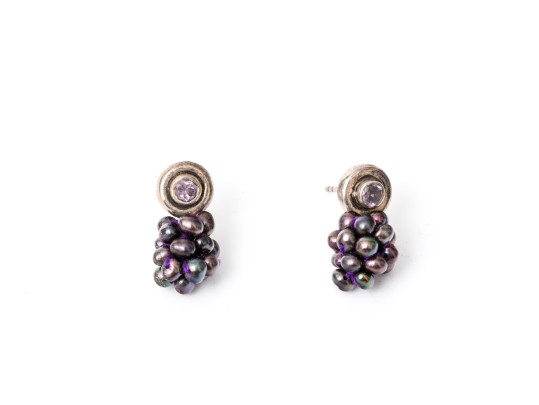 Striking Black Cultured Freshwater Pearl Torsade With Matching Sterling Silver Earrings